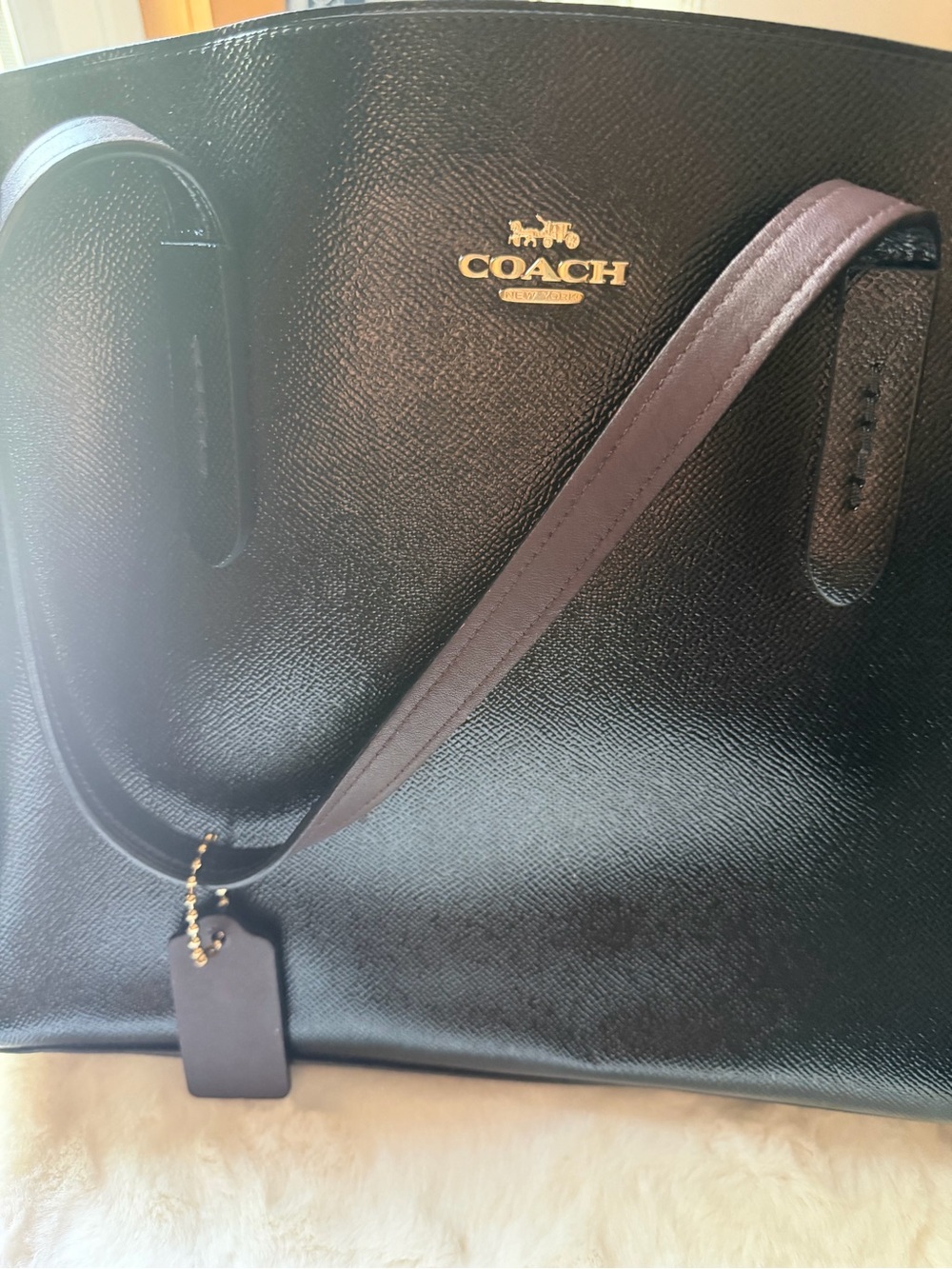 Coach Black Leather Tote with Gold Logo